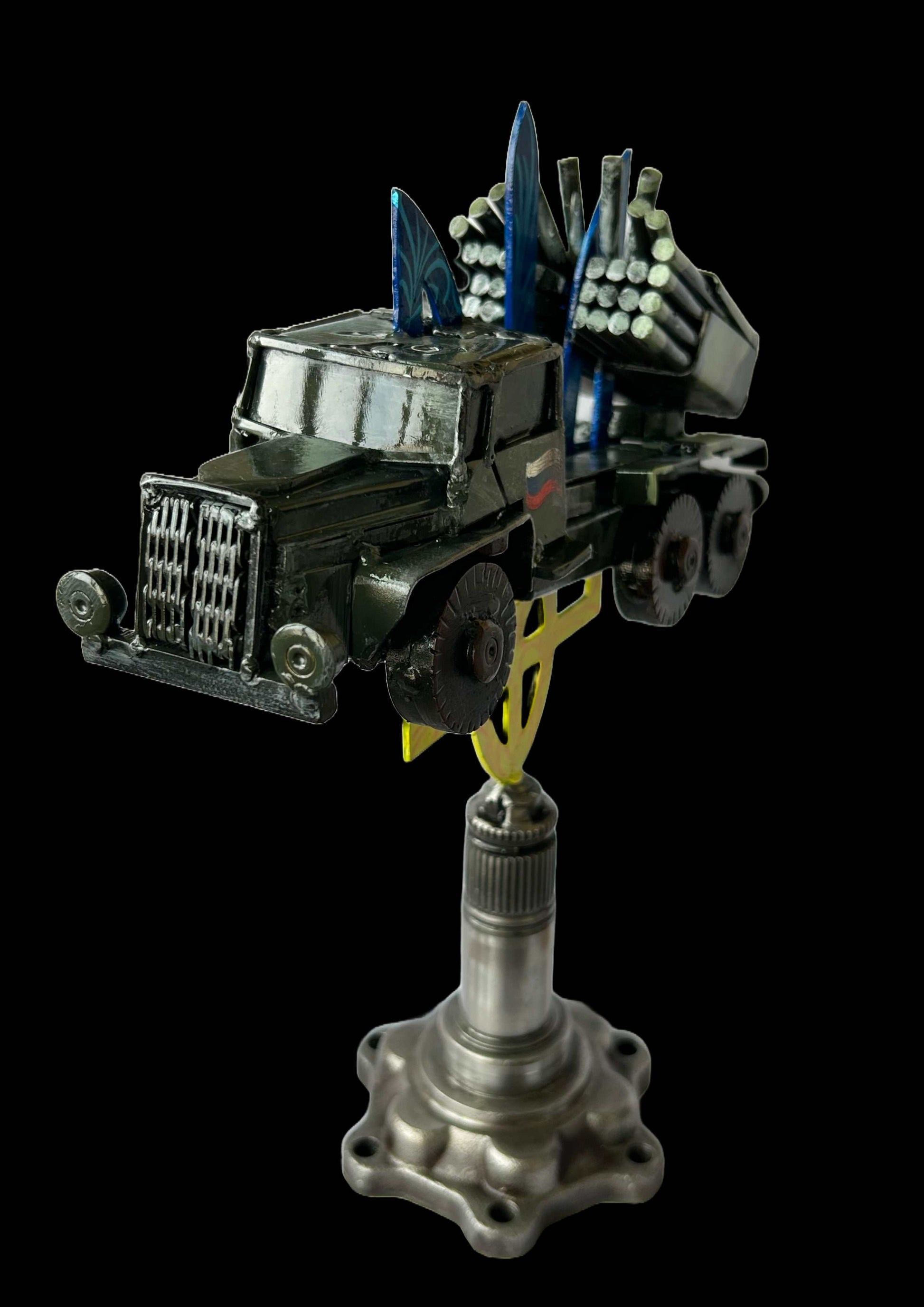 Grad missile impaled on Tryzub sculpture 33x25cm by Hisoshi Art Studio