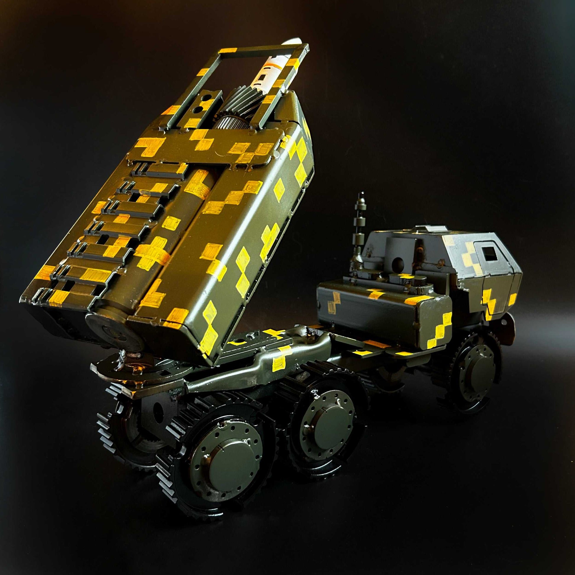 HIMARS missile launcher firing ATACAMS missile in detailed artwork