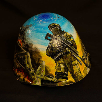 Helmet featuring indomitable Cossack spirit with carved "Z" and Ukrainian soldier artwork