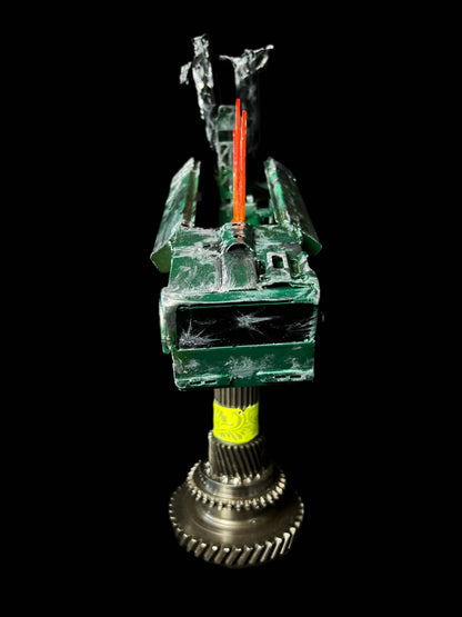 Destroyed K-300P Bastion-P model impaled on Tryzub sculpture, artwork by Hisoshi Art Studio and Tanya Shacun