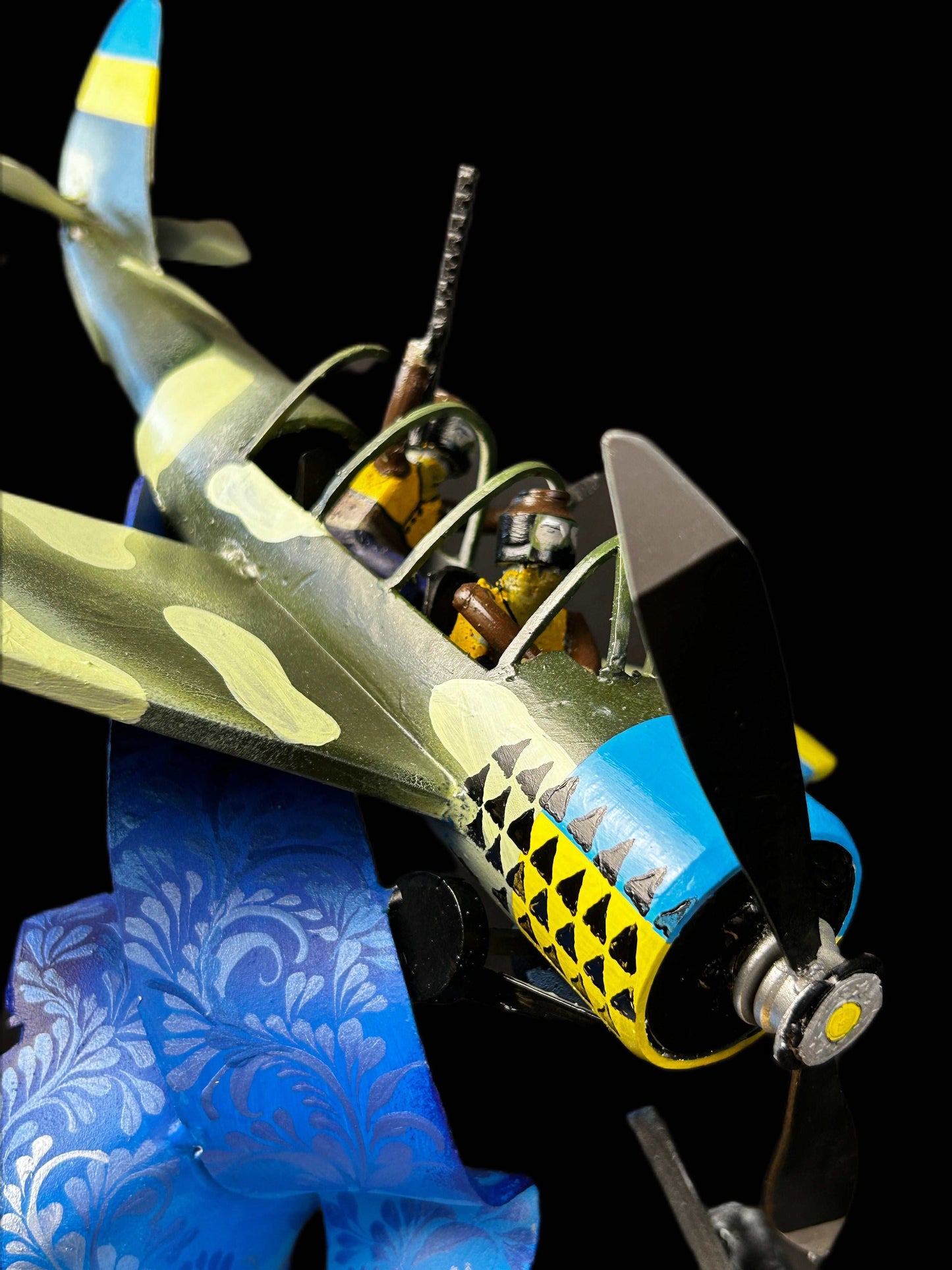 Yak-52 aircraft shooting down shahed drone model artwork by Hisoshi Art Studio and Anastasia Leonova with KA-52 attack helicopter focus