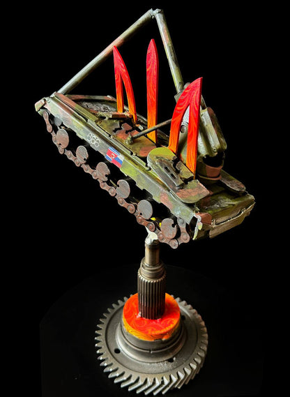 Koksan M1978 North Korean artillery gun impaled on Tryzub artwork
