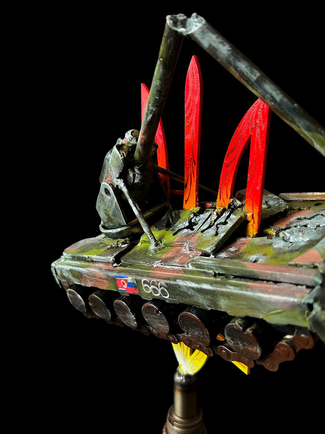 Koksan M1978 North Korean self-propelled artillery gun impaled on Tryzub artwork