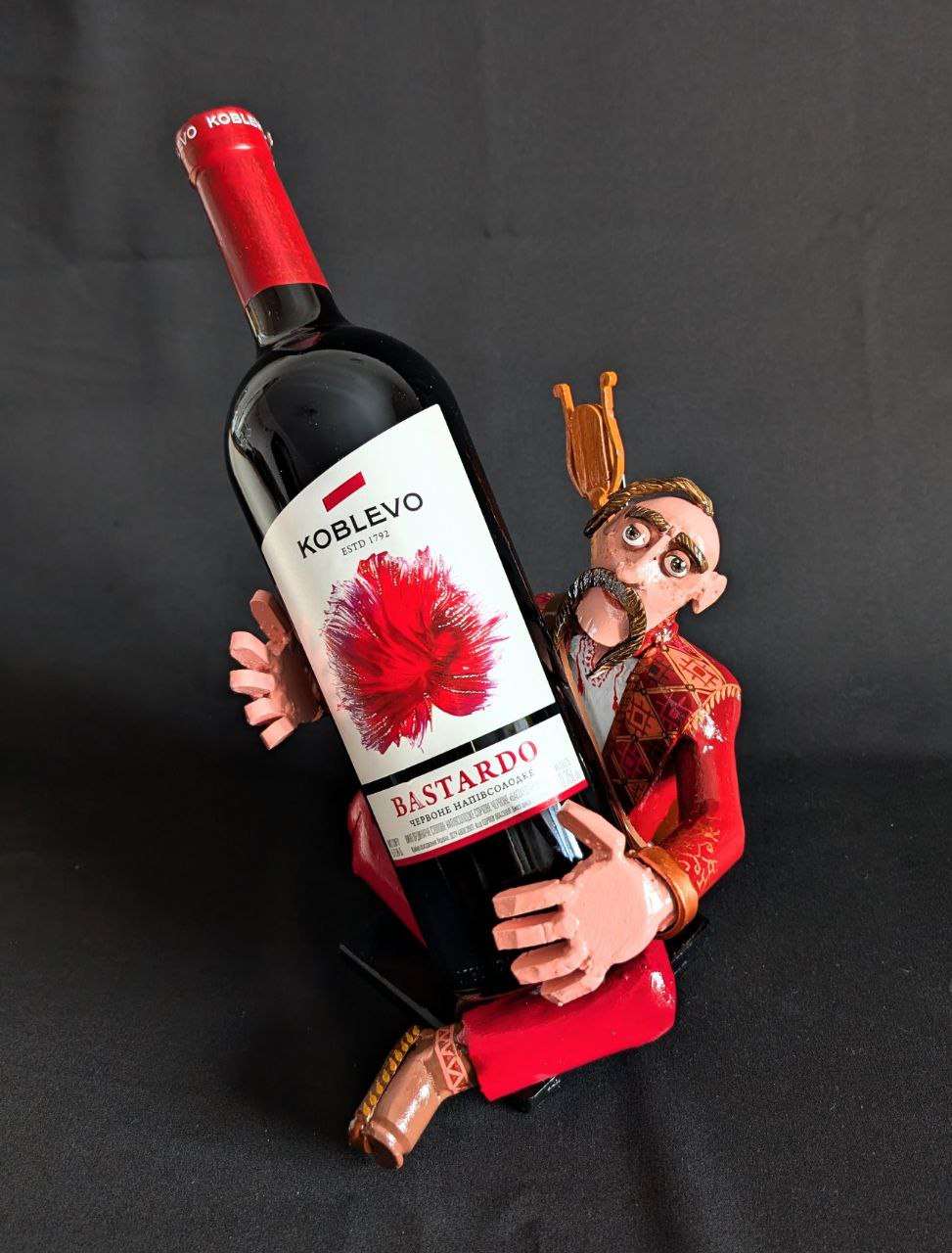 Kozak Wine Holder made from shells, designed by Hisoshi Art Studio and painted by Catherine Ruban