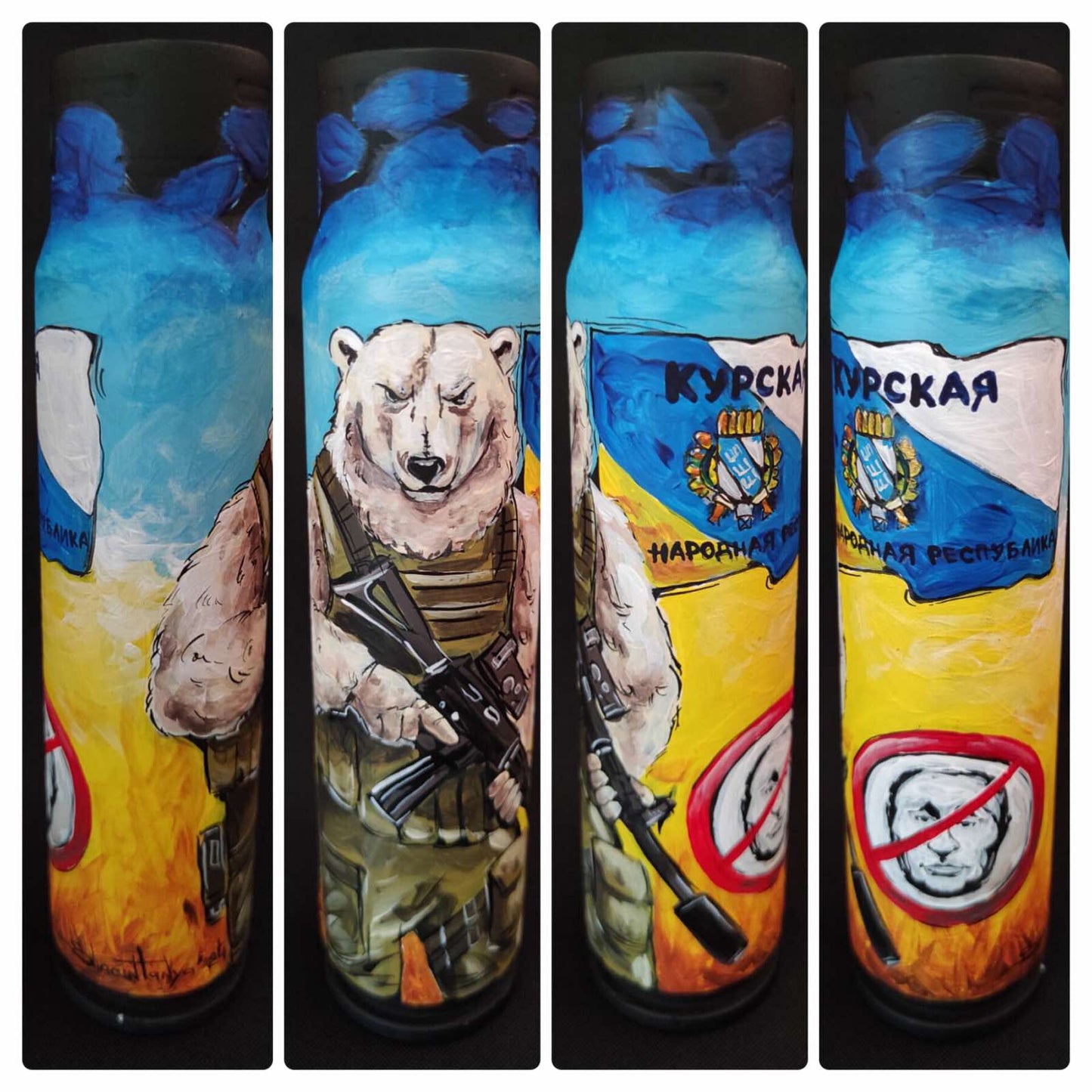 Artwork of Kursk Independent Republic drawn on a 30mm shell by Tanya Shacun
