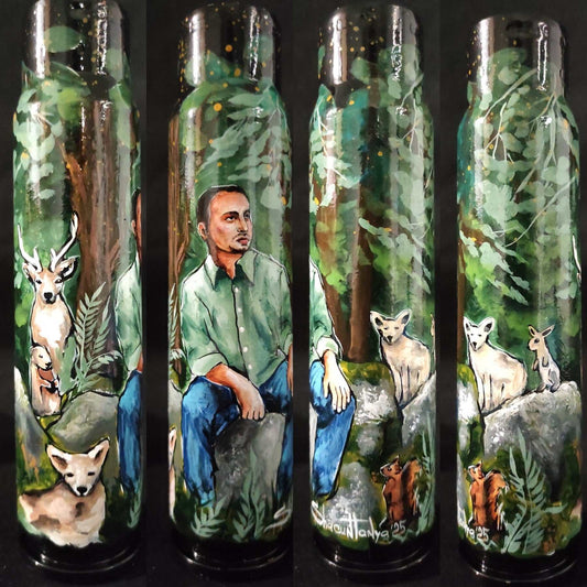Kyrylo Budanov painted on a 30mm shell celebrating CO2 emission reduction and nature.