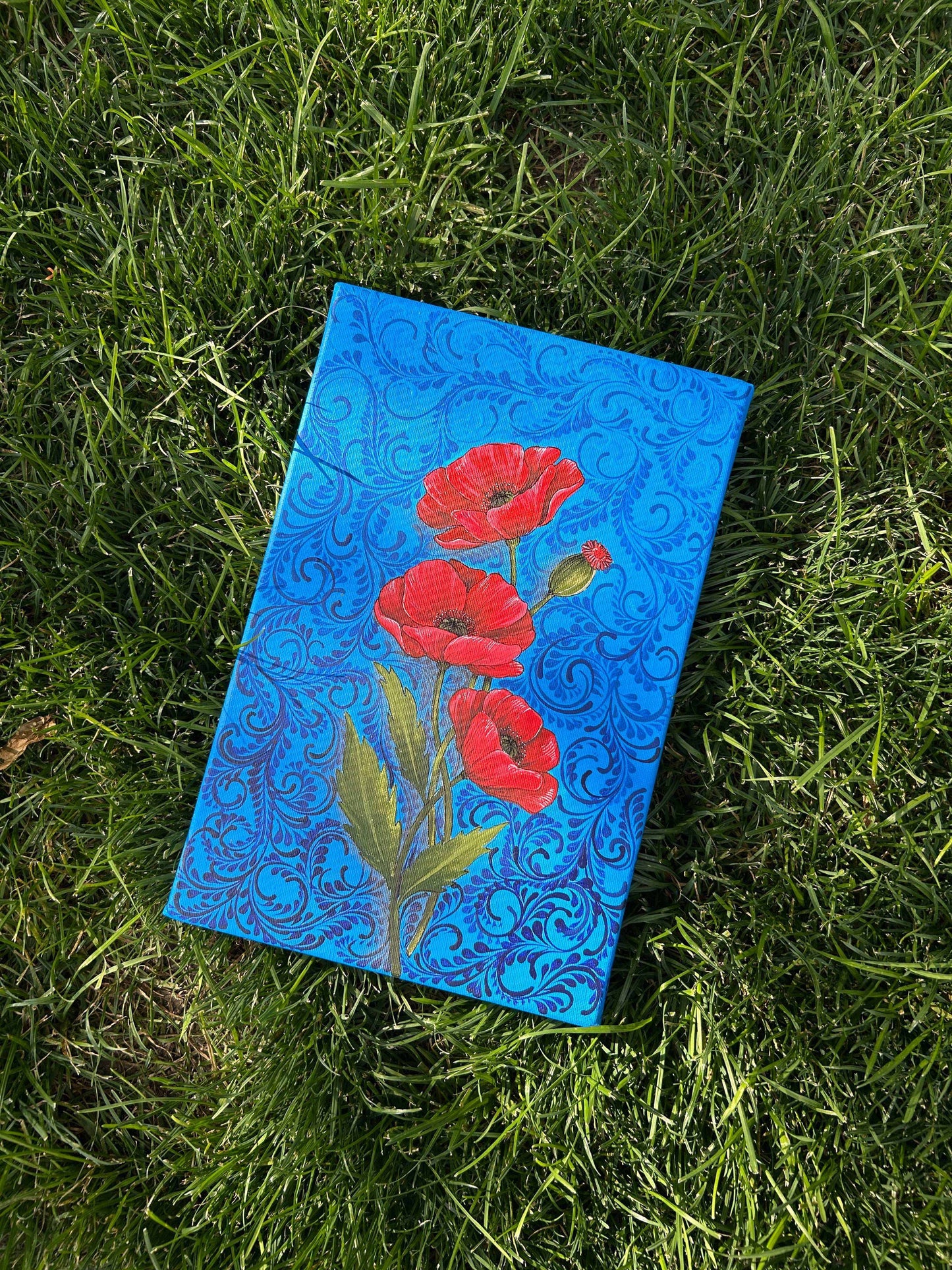 Map of drones with poppy flowers artwork