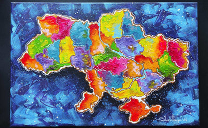 Map of Ukraine painted on 20x30 cm canvas by Tanya Shacun