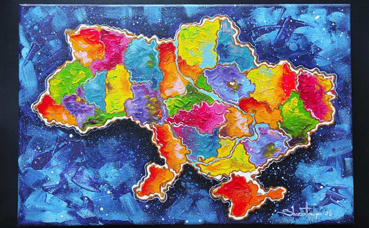 Map of Ukraine painted on 20x30 cm canvas by Tanya Shacun