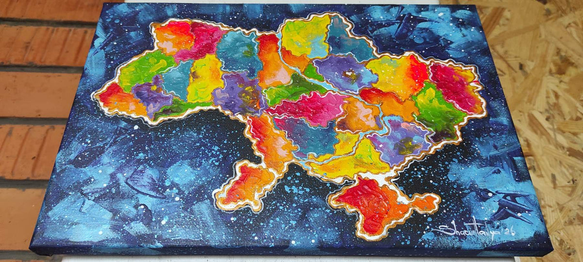 Map of Ukraine painted on 20x30 cm canvas by Tanya Shacun