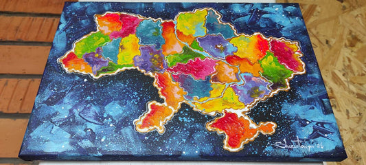 Map of Ukraine painted on 20x30 cm canvas by Tanya Shacun