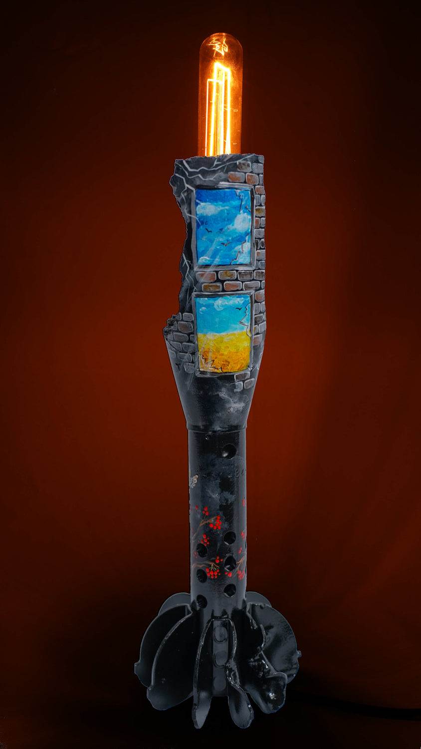Mortar Lamp designed by Hisoshi Art Studio with European 220V outlet, painted by Tanya Shacun and exhibited in Victory Gallery