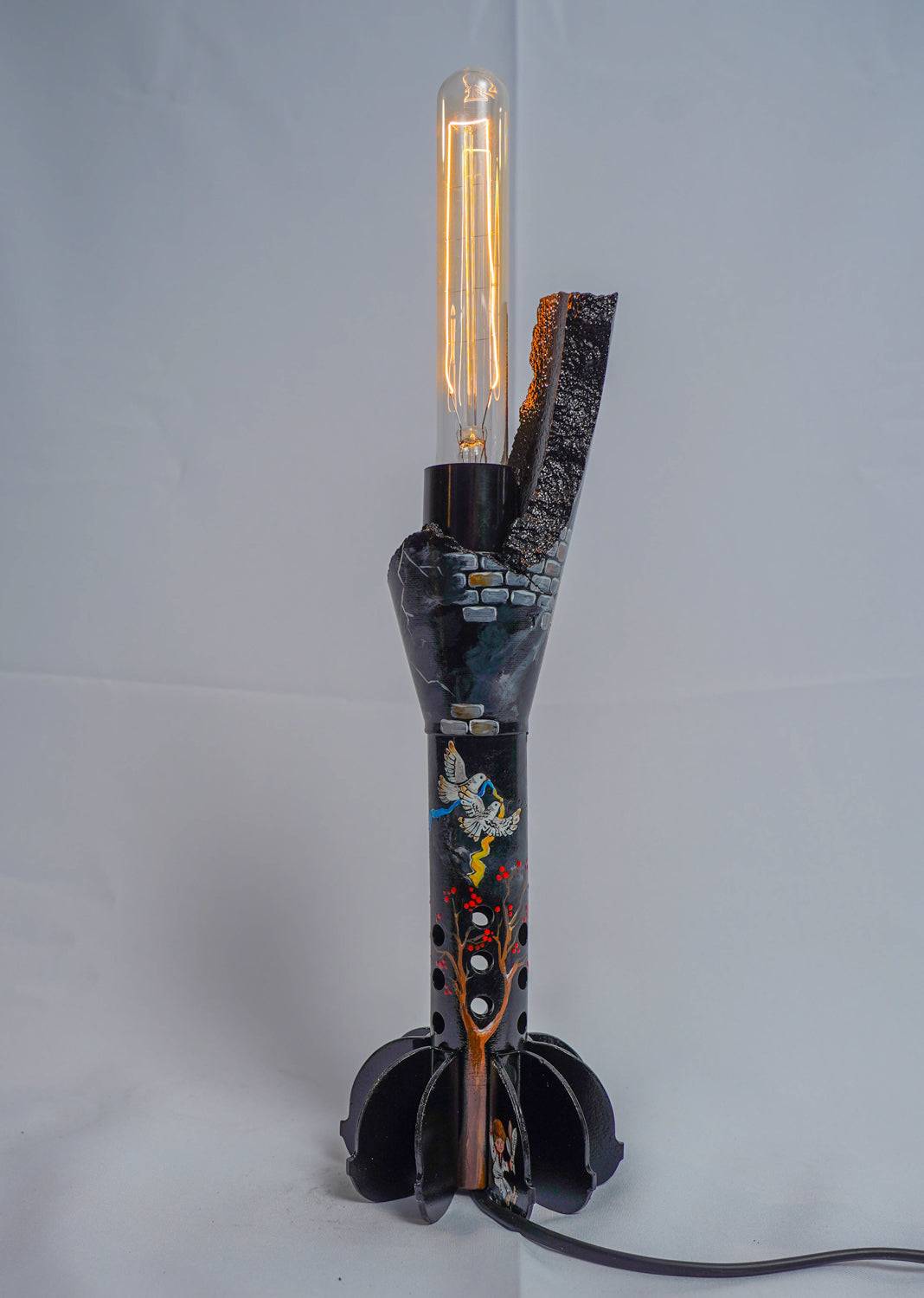 Mortar Lamp with European 220V outlet designed by Hisoshi Art Studio and painted by Tanya Shacun
