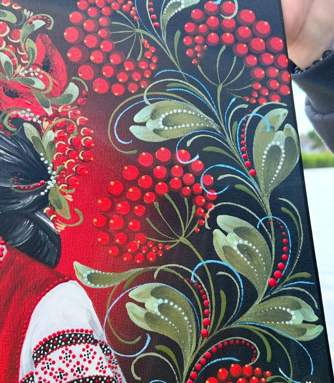 Motanka painted acrylic artwork on 40x50 cm canvas by Anastasia Leonova