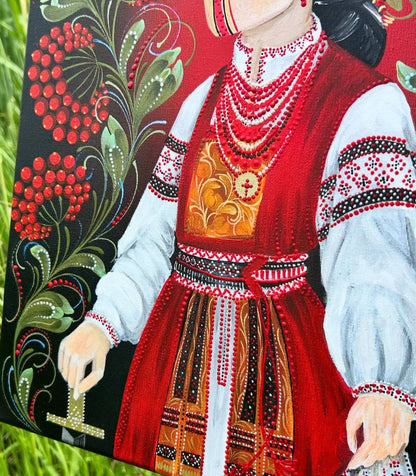Motanka painted acrylic artwork on 40x50 cm canvas by Anastasia Leonova