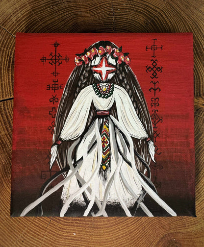 Motanka and Vedic symbols acrylic painting on canvas