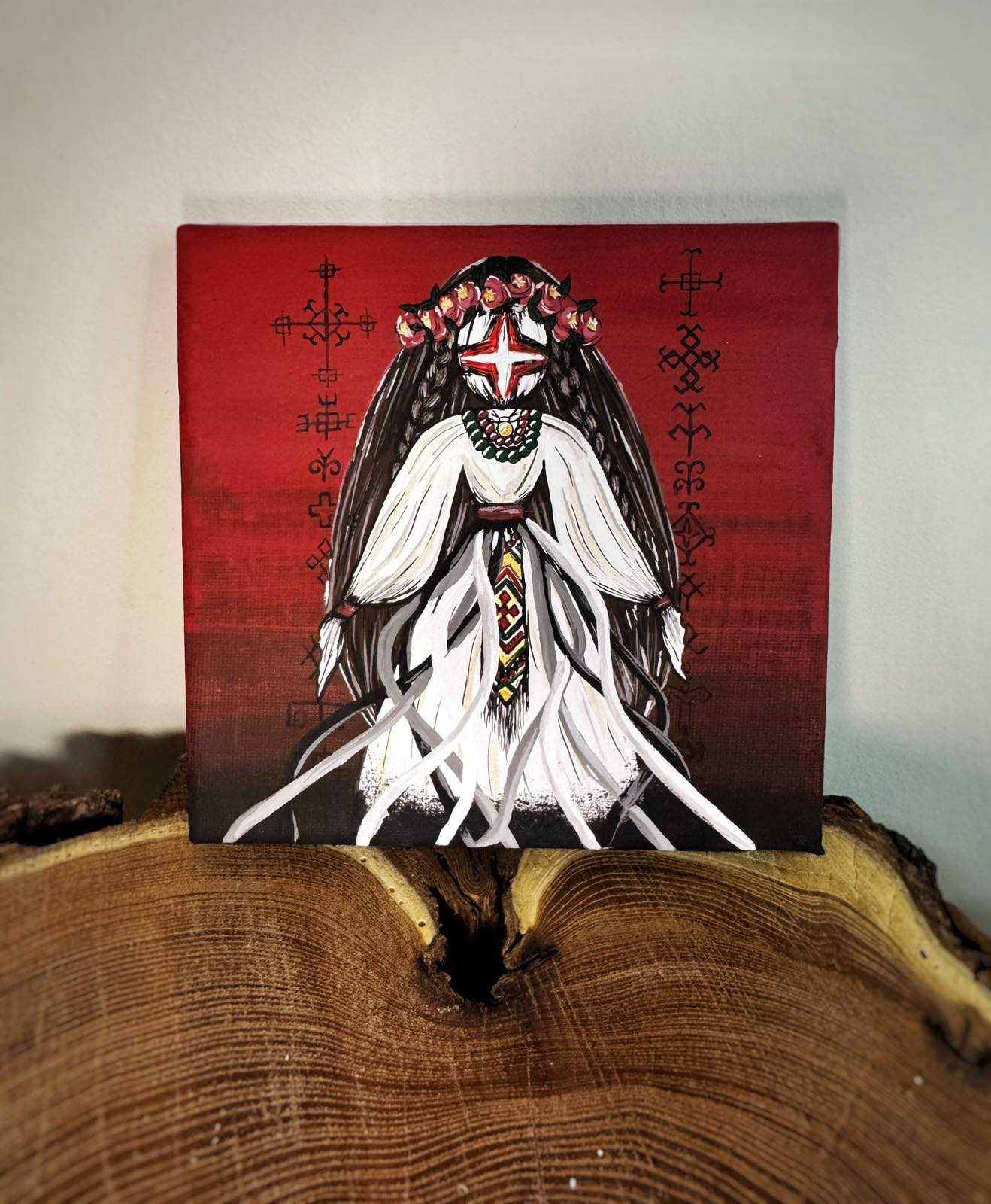 Motanka and Vedic symbols painting on canvas
