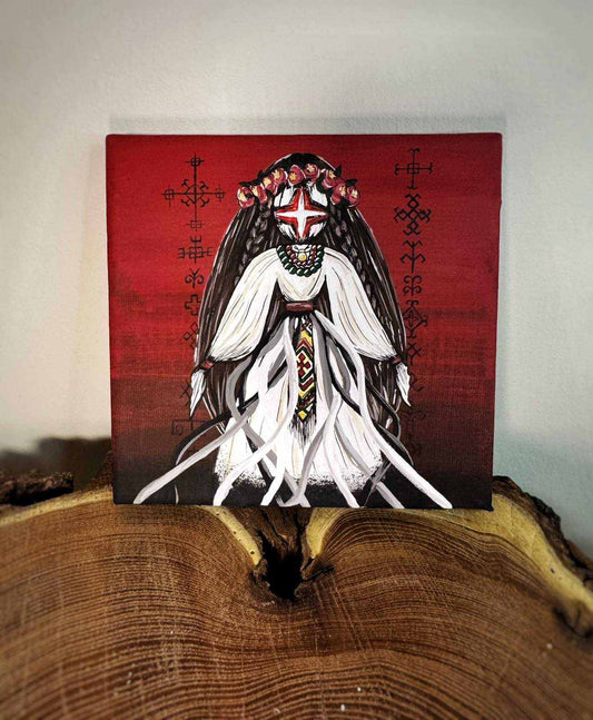 Motanka and Vedic symbols painting on canvas