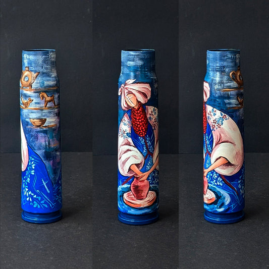 Ukrainian Motanka potter artwork painted on 30mm shell by Catherine Ruban