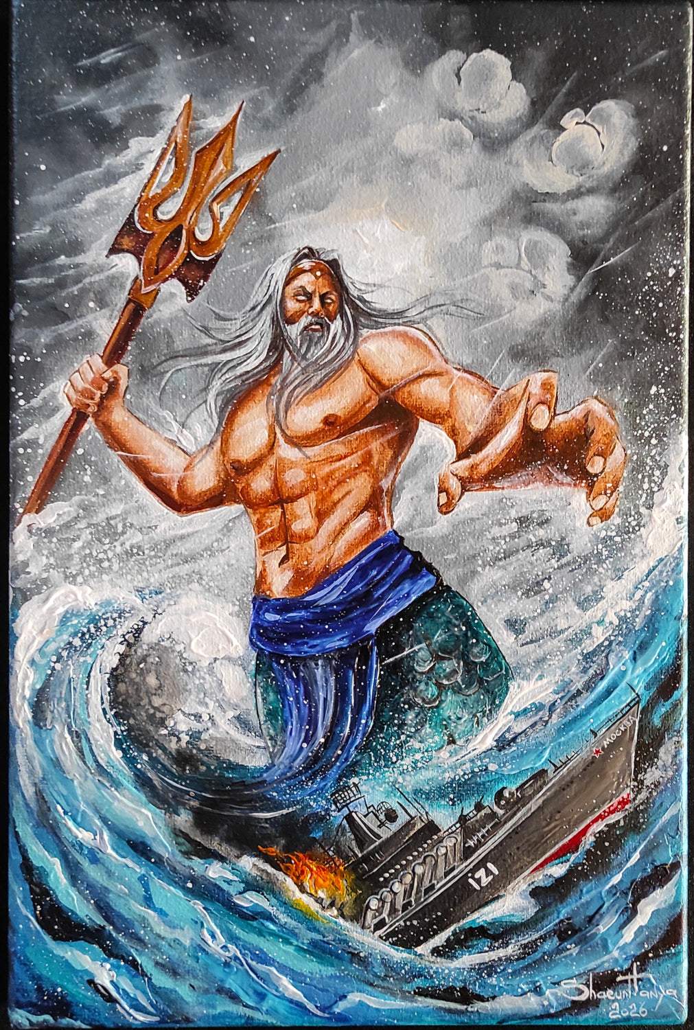 Neptune painting on 20x30 cm canvas by Tanya Shacun