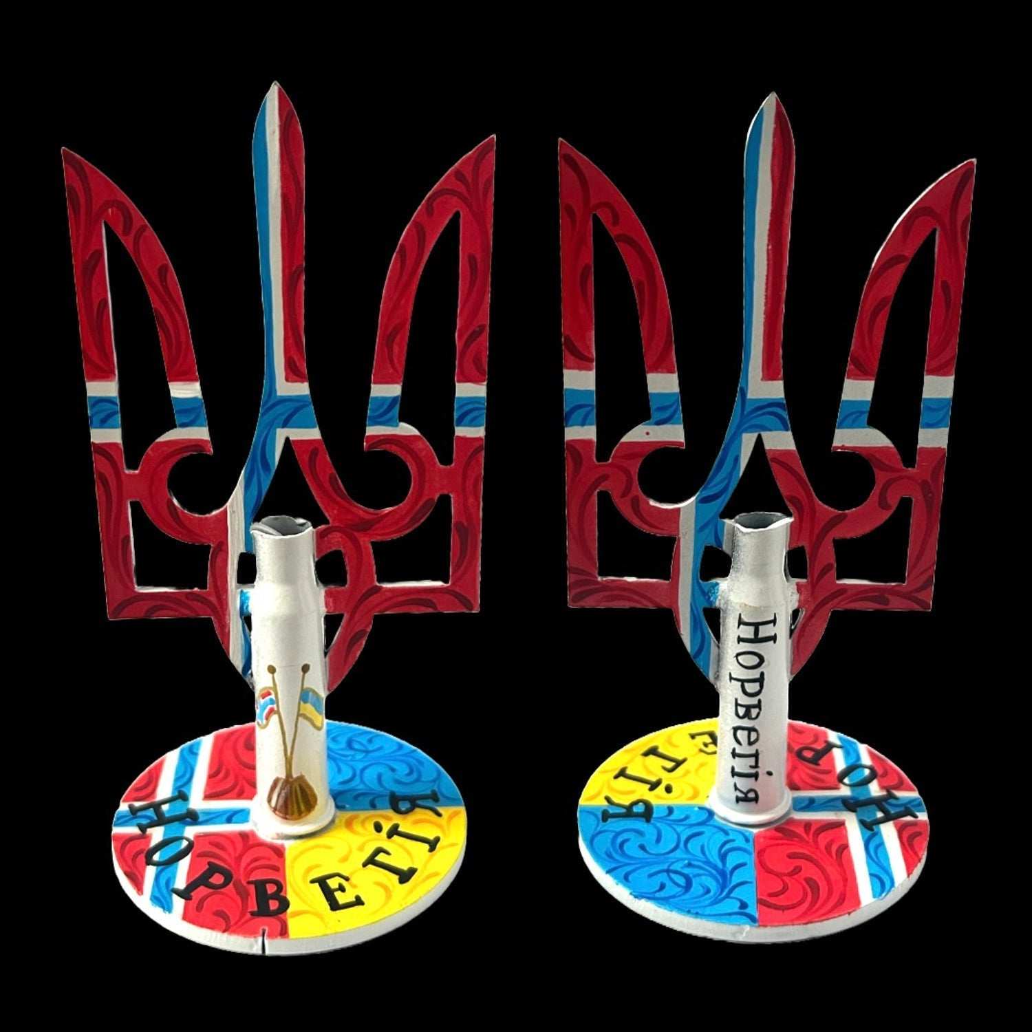 Tryzub painted with Norwegian flag and bullet cartridge by Victory Gallery artist Anastasia Leonova
