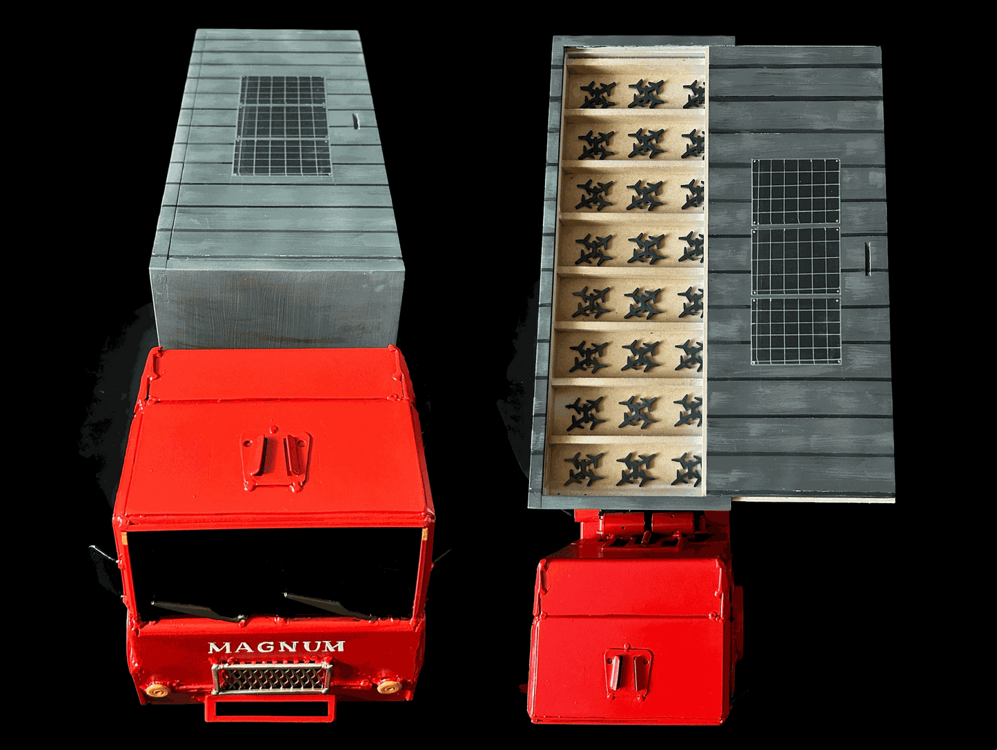 Operation Spiderweb Truck model with unique SBU001 license plate, 56.5x16x23.5 dimensions