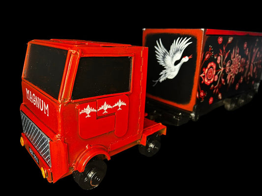 Operation Spiderweb Truck with unique SBU001 license plates designed by Hisoshi Art Studio and painted by Anna Huliaieva