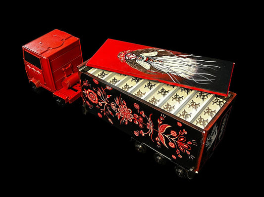 Operation Spiderweb Truck model with unique SBU001 license plate by Hisoshi Art Studio and painted by Anna Huliaieva