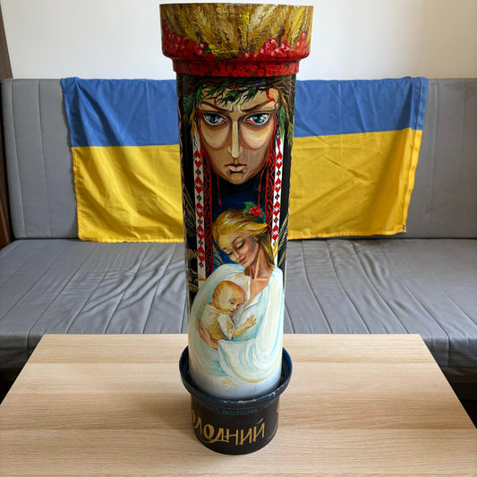 Painted 155mm shell container tribute to 93rd Brigade Kholodnyi Yar, 70 cm tall