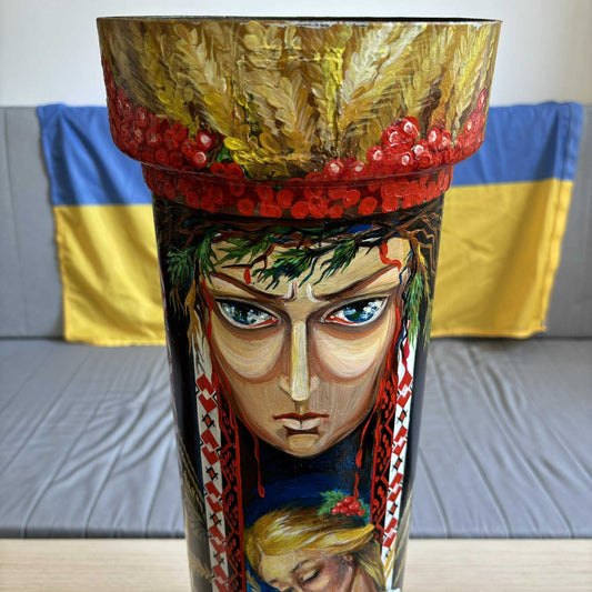 Painted 155mm shell container tribute to 93rd Brigade Kholodnyi Yar warriors