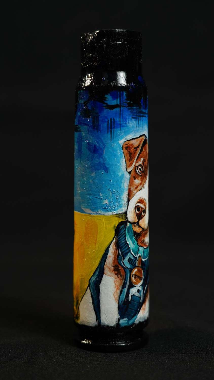 Patron the famous mine detecting dog illustration on 30mm shell by Tanya Shacun