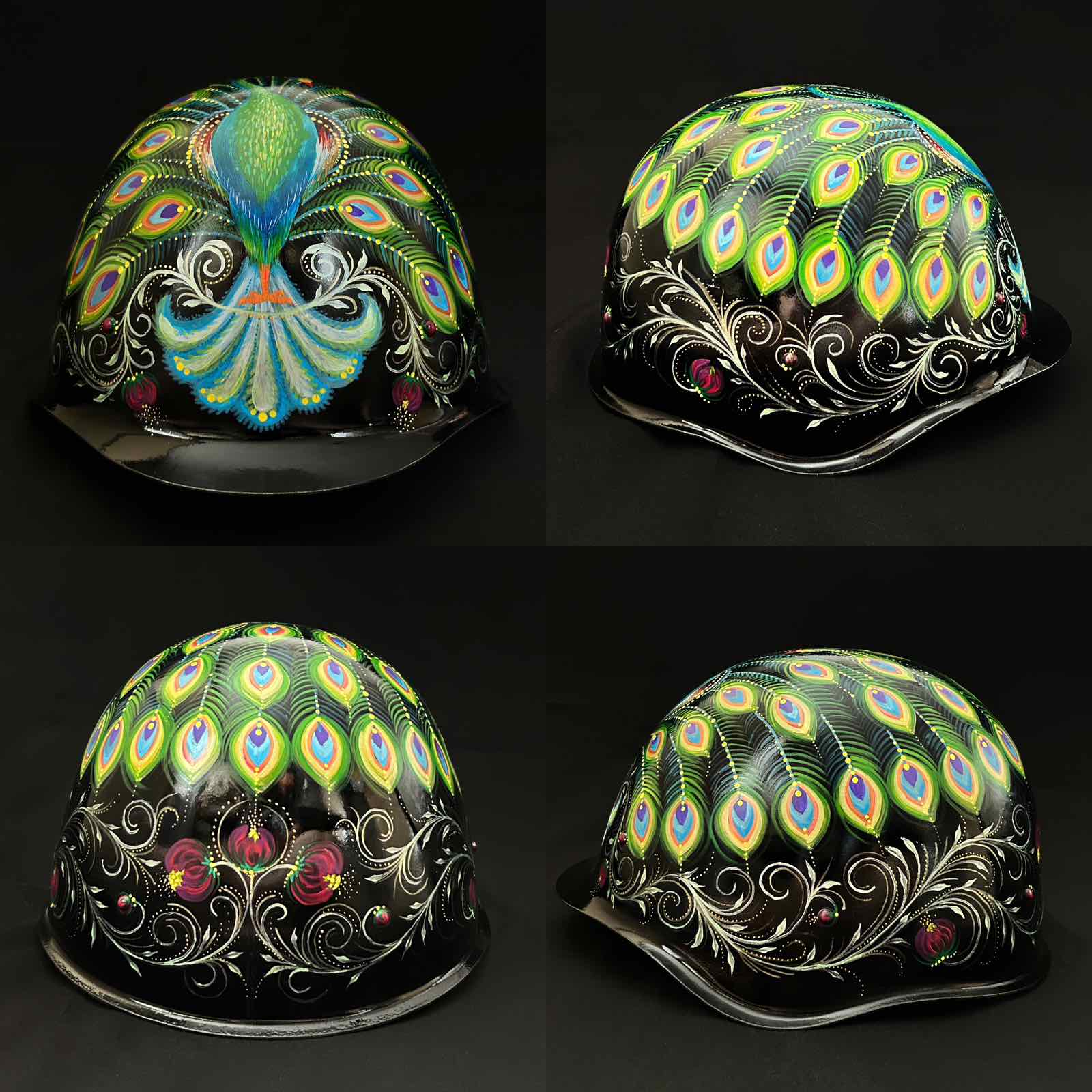 Peacock painted on ork's helmet by Tetiana Leonova