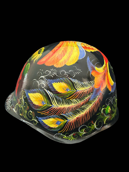 Peacock painted on USSR helmet by Tetiana Leonova artwork