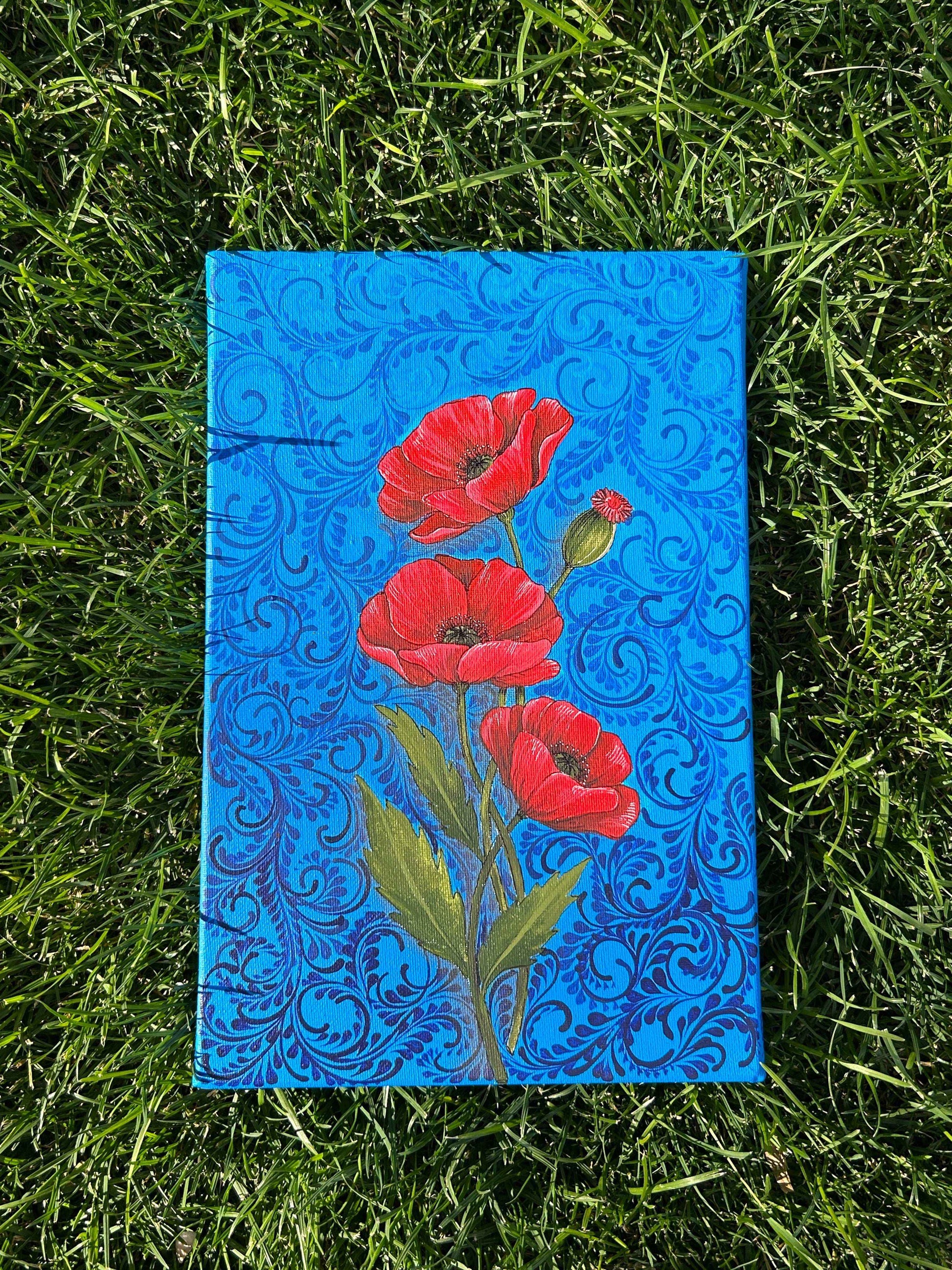 Poppy flowers painting on canvas by Anastasia Leonova