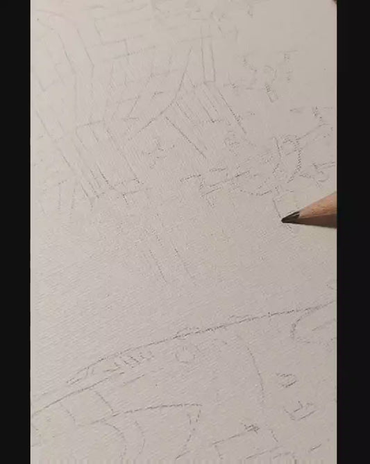 ウクライナのトロイの木馬、キャンバスに描かれた作品（20x30 cm）。(1208 TS)