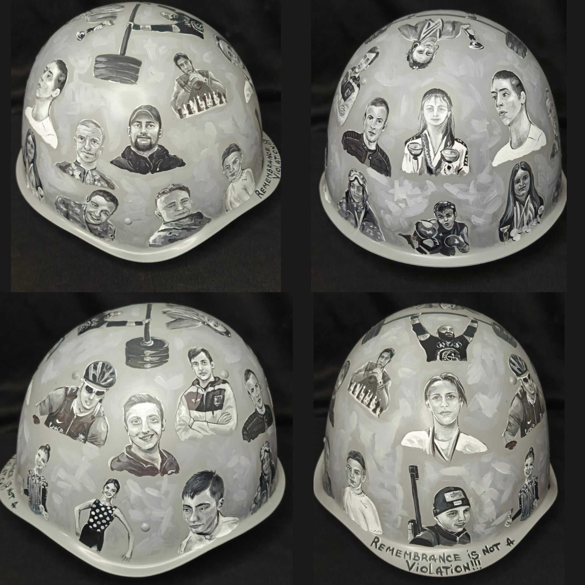 Remembrance is not a Violation painted on a soldier's helmet by Tetiana Shacun