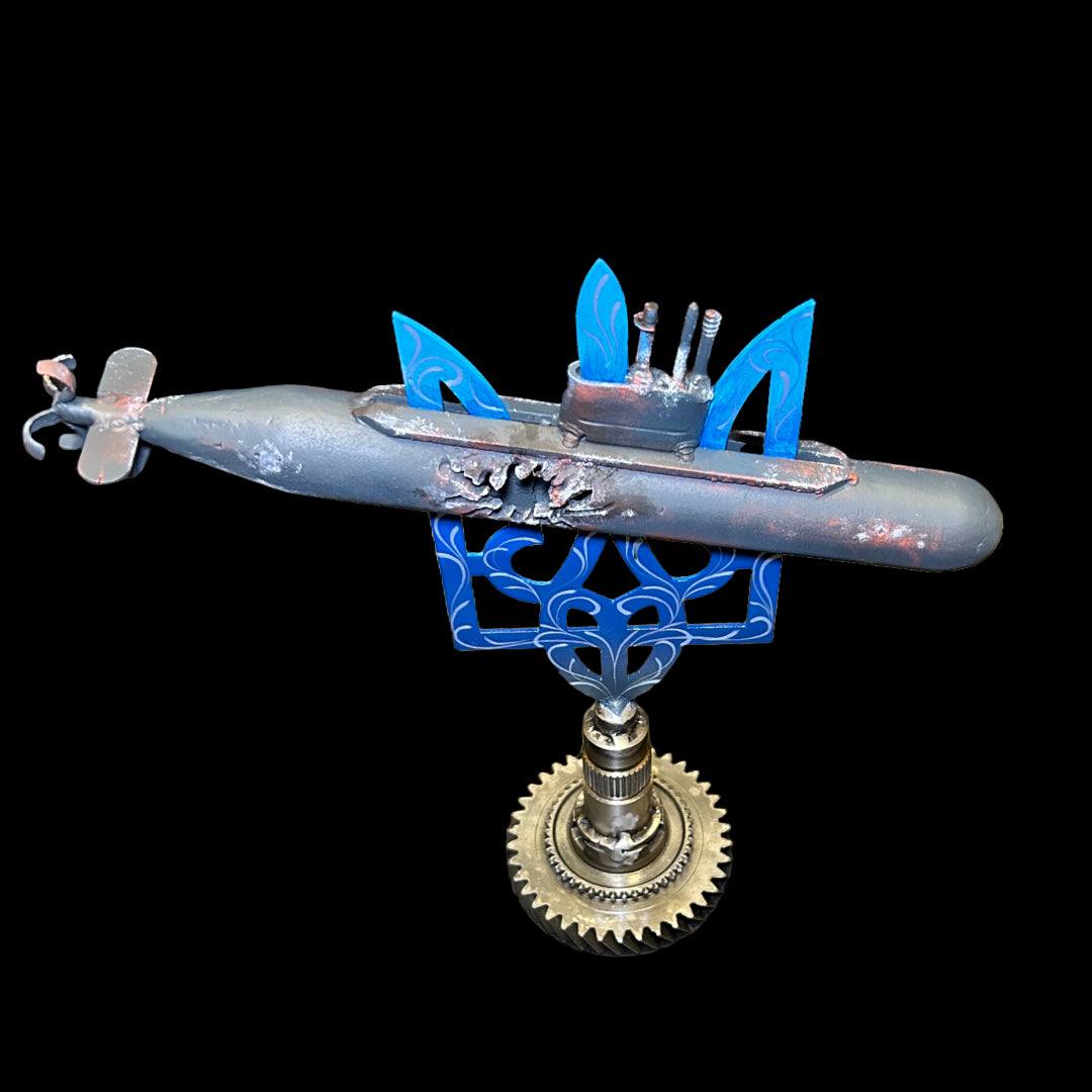 Roston-on-Don Submarine sculpture impaled on Tryzub symbol with 31.5x3x30cm dimensions