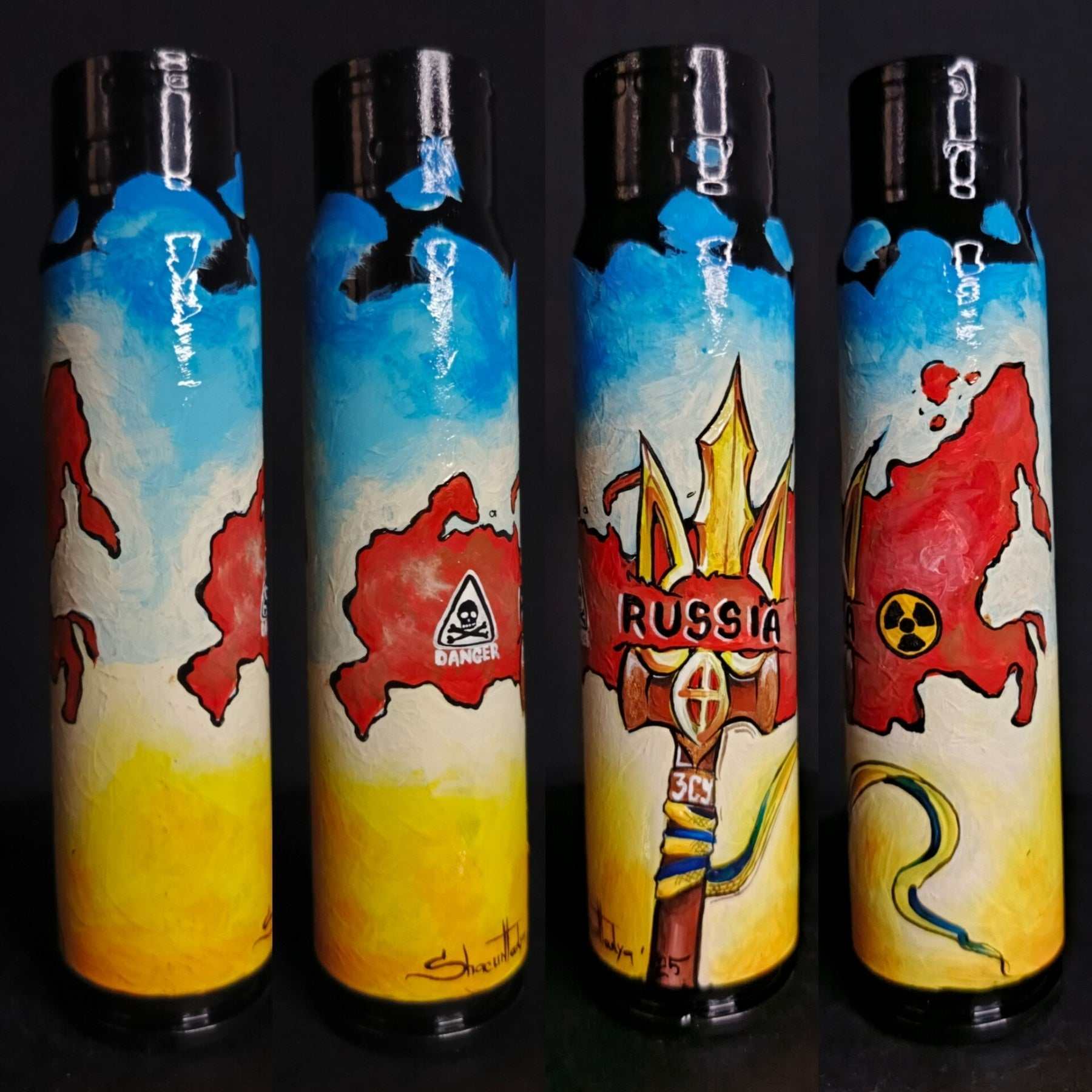 Russia impaled on Tryzub painted on 30mm shell by artist Tetana