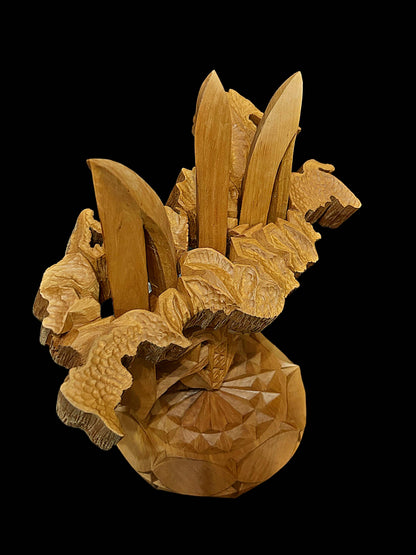 Handmade wooden sculpture of Russia impaled on Tryzub by Vitalii Trokhymenko
