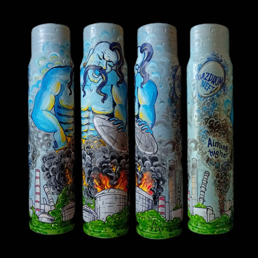 30mm exploded shell art by Tanya Leonova inspired by Gazprom Neft refinery strike and drone interception