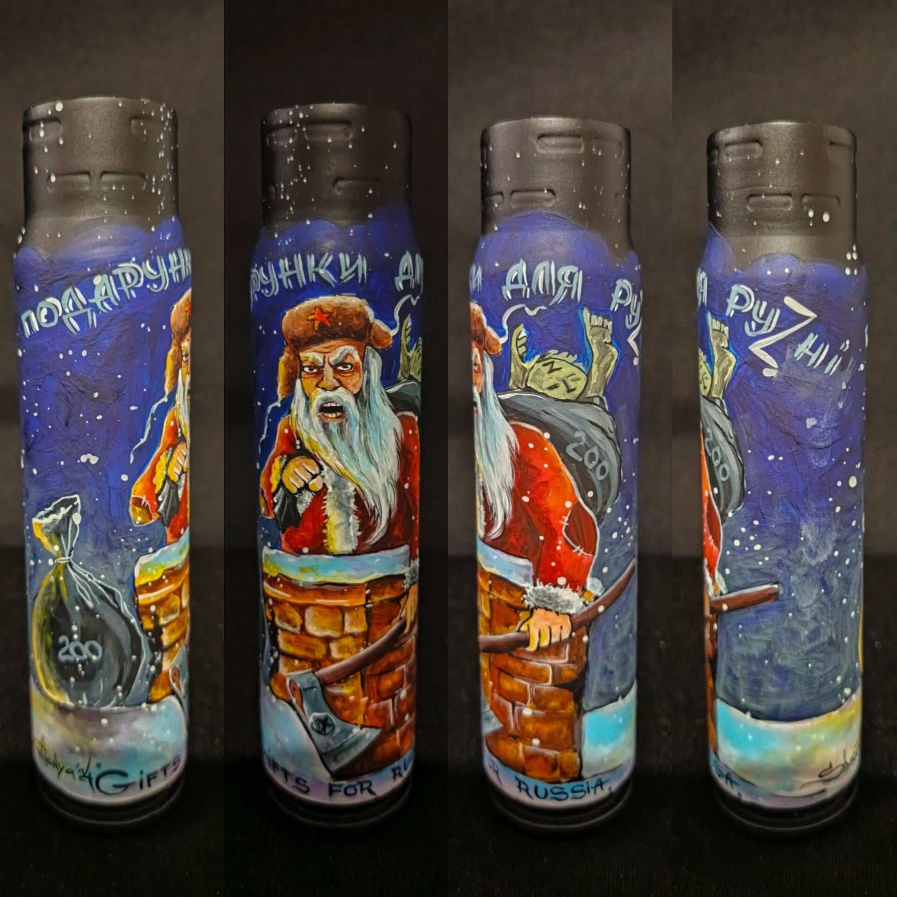 Santa's gifts to Russia painted on 30mm shell by artist Tetana