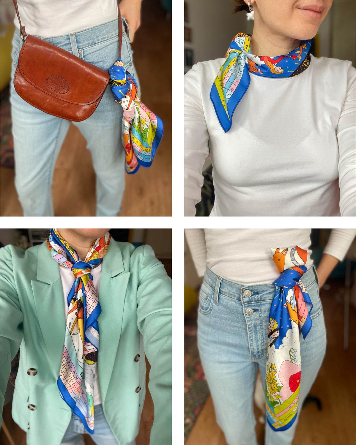 Elegant 70x70cm scarf designed in Ukraine featuring a horse-themed calendar with 12 months and cosmic dial on soft Armani silk
