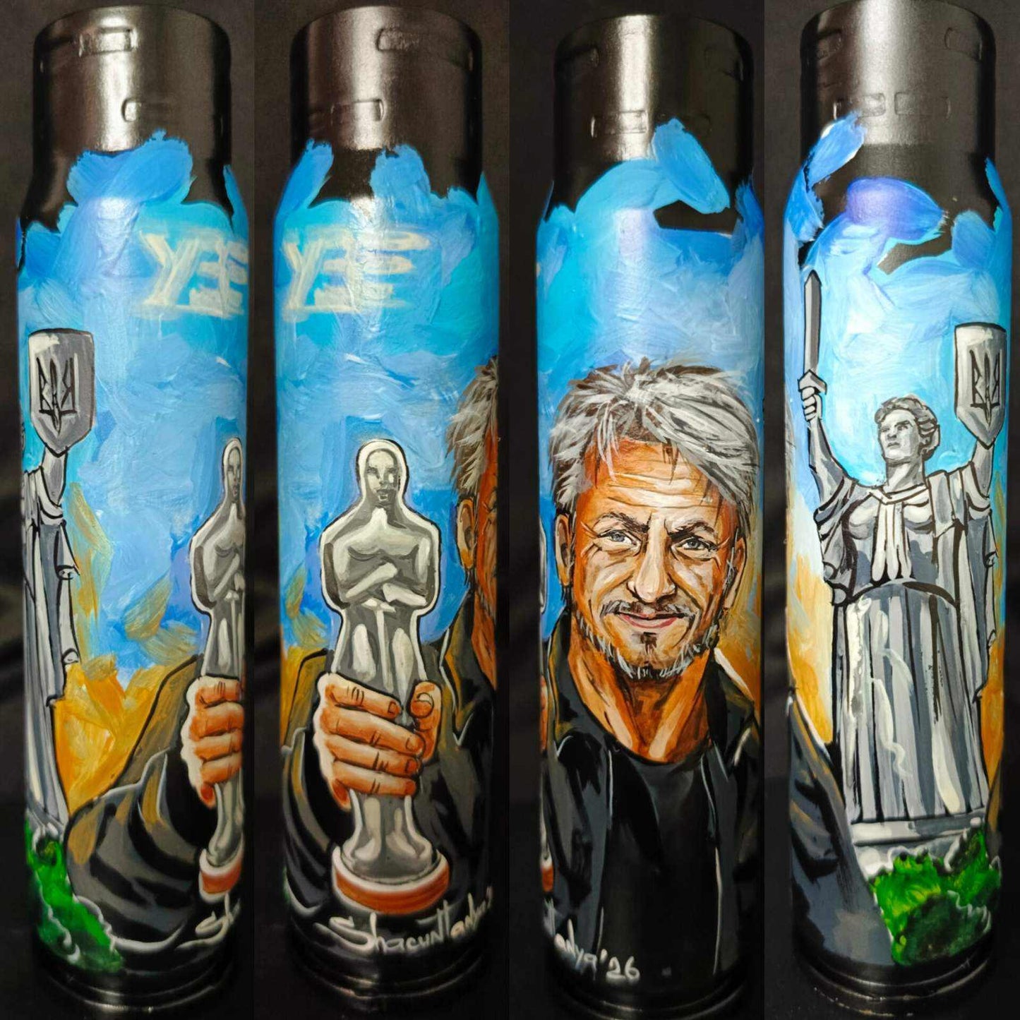 Sean Penn painted portrait on 30mm shell by Tetana