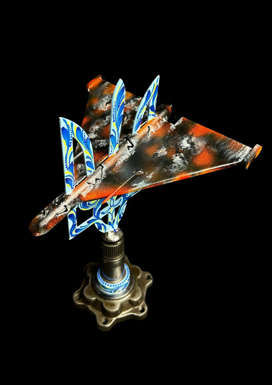 Shahed drone impaled on Tryzub artwork by Hisoshi Art Studio and Anastasia Leonova, 32.5x20x22cm