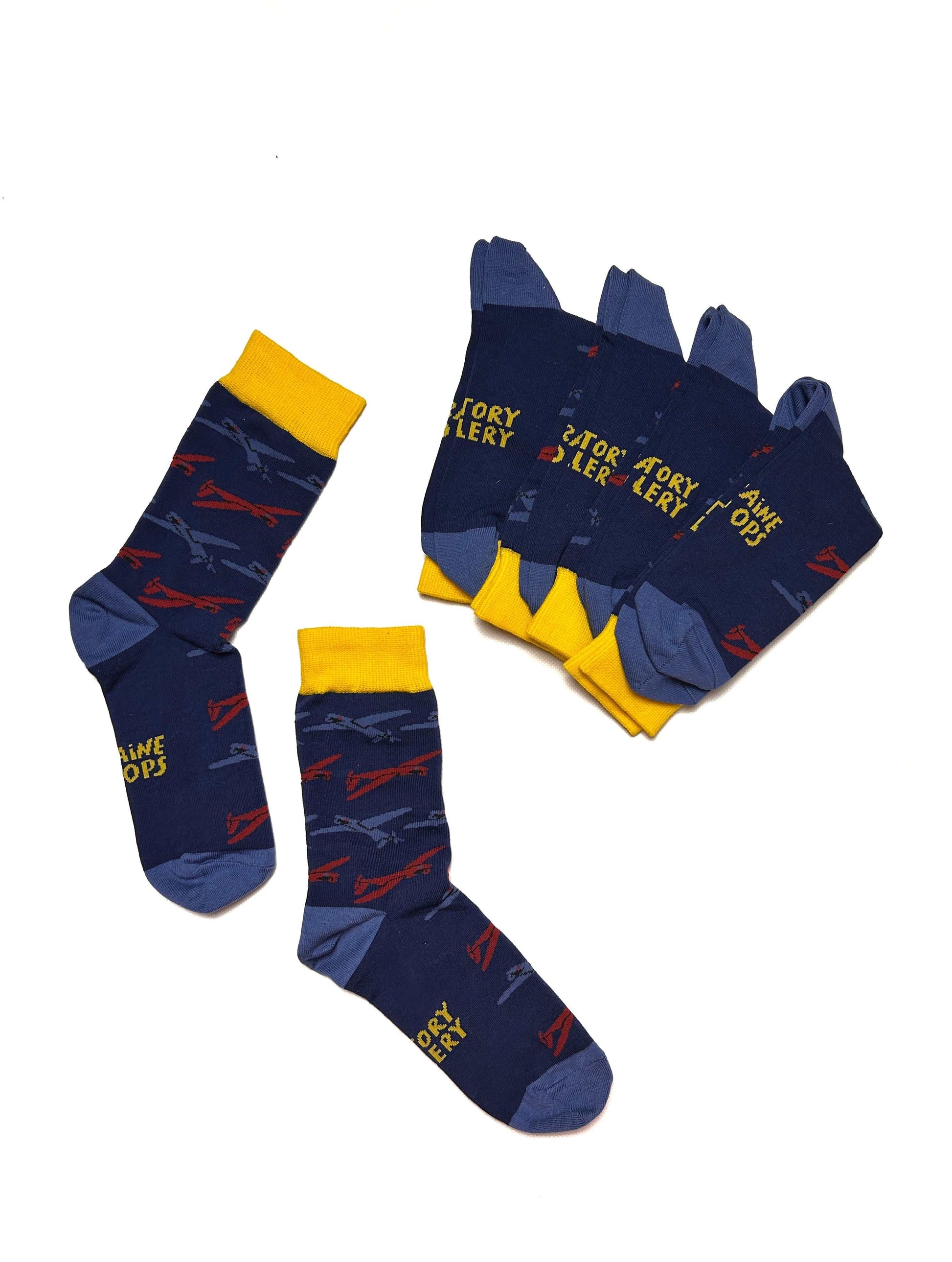 Shark Drone Socks featuring shark print with drone design, first release in size and material as shown, shipping in December