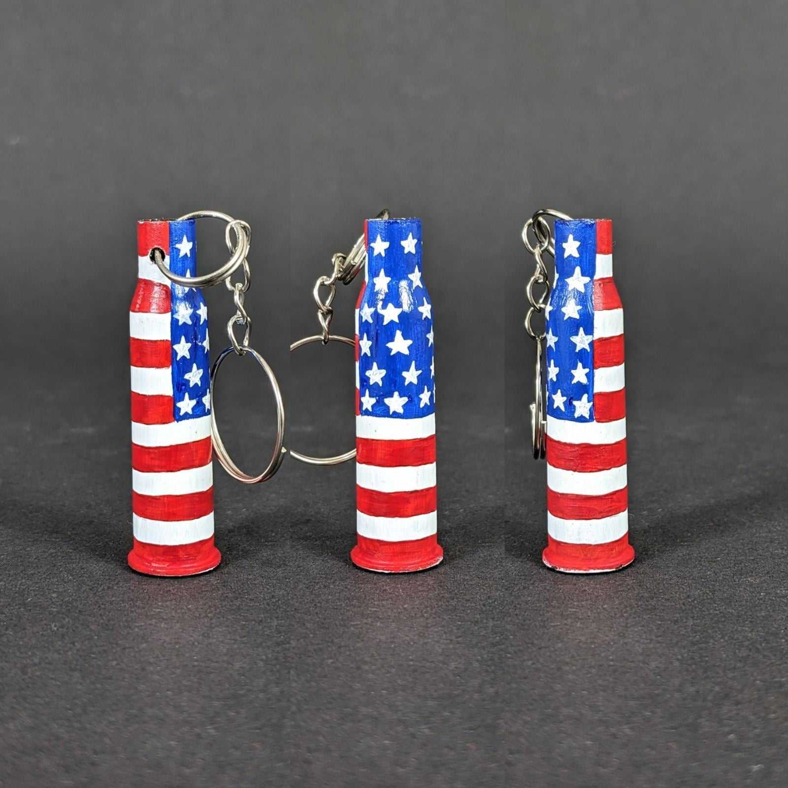 Small caliber keychain painted in American flag colors
