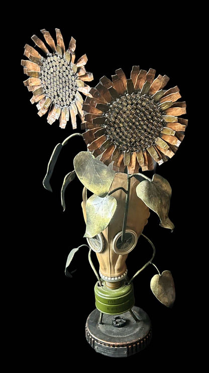 Sunflower of War artwork by Yevhenii Sopko showing a vibrant sunflower with war elements at Victory Gallery exhibit
