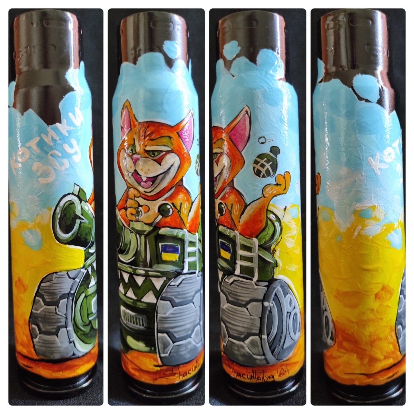 Tankie the cat hand-drawn on a 30mm shell by Tanya Shacun