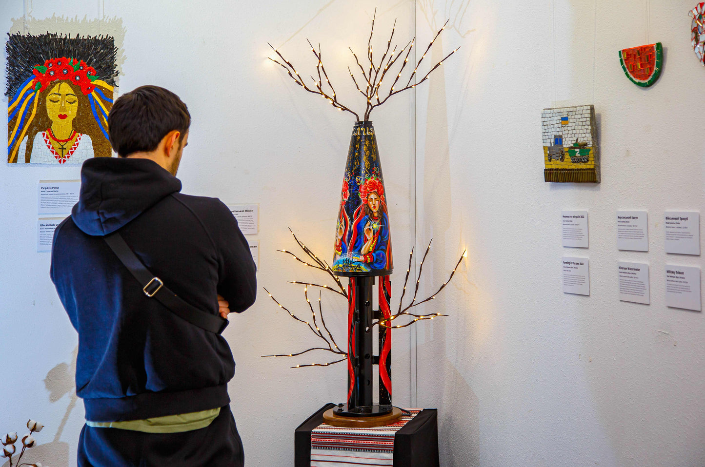 Tree Lamp made from 220mm 9M27K1 cargo rocket with European 220V outlet designed by Tanya Shacun