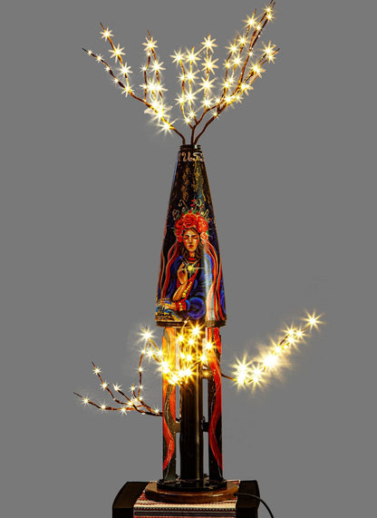 Tree Lamp made from 220mm 9M27K1 cargo rocket with European 220V outlet designed by Tanya Shacun